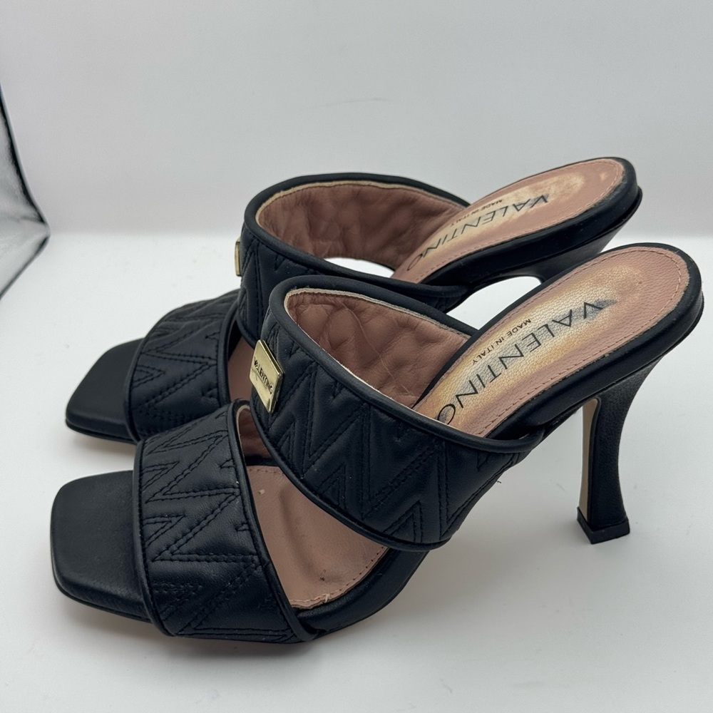 Valentino Black Quilted Leather Two-Band High Heel Mule - Picture 5 of 9